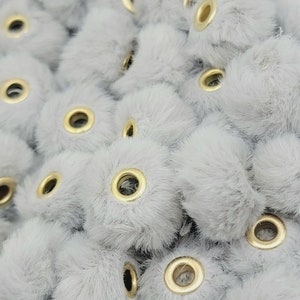 SET OF 10, Fuzzy Beads Spacer, Light Gray Faux Fur Beads, Bead For Pen, Pom Pom Bead, Large Hole Spacer Beads, Furry Pen Beads, Gray Beads