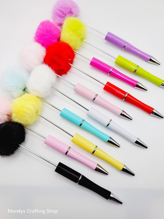 DIY Pom Pom Plastic Beadable Pens, Fluffy Beadable Pens, DIY Beadable Pens, Pens For Chunky Bubblegum Beads, Pen Blank, Roundtop Pens