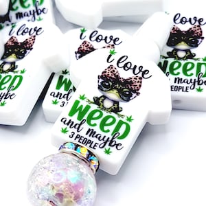 SET 1 or 2, Weed Focal Bead, I Love Weed Frog Shirt Focal Bead, Marijuana Focal, Funny Stoner Bead, Focal Pen Beads, 420 Wristlet Beads