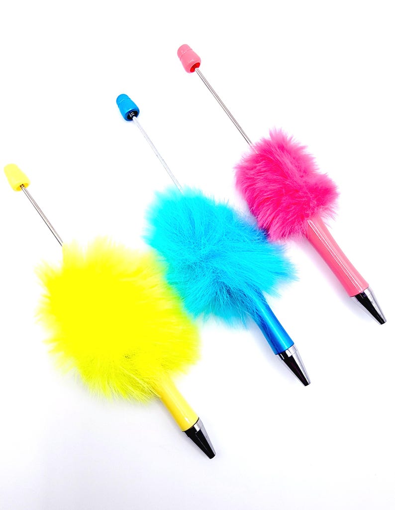 DIY Fluffy Feather Beadable Pens, DIY Beadable Pens, Plastic Pens, Pens For Chunky Bubblegum Beads, Pen Blank, Roundtop Pens, Custom Gifts image 3