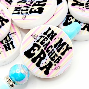 SET of 2, In My Teacher Era Focal Bead, DIY Teacher Gift Silicone Beads, Teach Keychain Focal Bead, DIY Craft Bead, Back To School Pen Beads