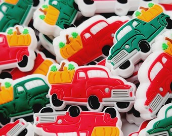 SET OF 2, Pumpkin Fall Truck Silicone Focal Bead, Autumn Focal Bead, Thanksgiving Beads for Pens, Jewelry Beads, DIY Jewelry Craft Beads