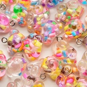 Confetti Bear Charm for Earrings, Bear Eyehook Charm for Jewelry Making, Necklace Supplies, Cute Resin Charms, Color Bear Charms, SET OF 2