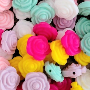 SET OF 4, Mini Rose Silicone Bead, Flower Focal Silicone Bead, Love Beads, Keychain Beads, DIY Crafts, Lanyard Beads, Beadable Pen Beads