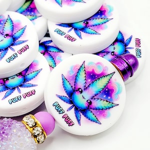SET OF 2, Weed Focal Bead, Puff Puff Neon Rainbow Weed Leaf Focal, Marijuana Focals, Funny Weed Stoner Focal Pen Beads, 420 Wristlet Beads