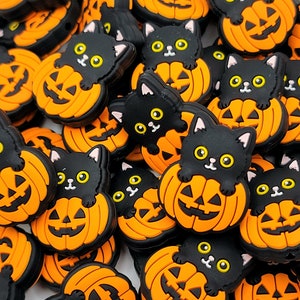 SET of 2, Pumpkin Cat Focal Bead, Halloween Silicone Bead, Spooky Cat Focal Beads, Shape Focal Pen Beads, Halloween DIY Craft Beads