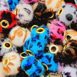 SET OF 5, Mix Leopard Print Plush Beads, Furry Large Hole Spacer Beads, Fuzzy Beads Spacer, Beads For Pen, Pom Pom Beads, Furry Pen Beads