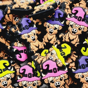 SET of 2, Halloween Cow Witch Focal Bead, Spooky Silicone Focal Bead, Halloween Wristlet Beads, Keychain Beads, Halloween Silicone Pen Beads