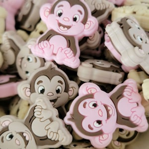 SET OF 2, Baby Monkey Silicone Bead, Focal Silicone Beads, Cute Silicone Beads, Animal Pen Beads, Keychain Beads, DIY Crafts, Lanyard Beads