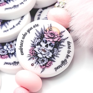 SET of 2, Inspirational Focal Bead, Mental Health Pen Bead, Embrace Who You Are Focal Print Silicone Bead, Positive Focal Pen Bead