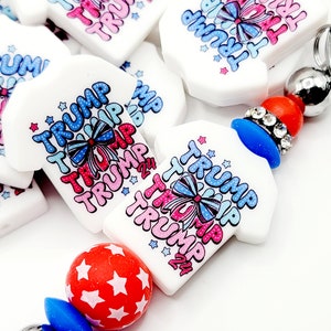 SET of 2, Trump 2024 Retro Coquette Focal Beads, Trump Girl Coquette Shirt Bead, Republican DIY Pen Bead, MAGA 2024 Craft Beads, Vote Trump