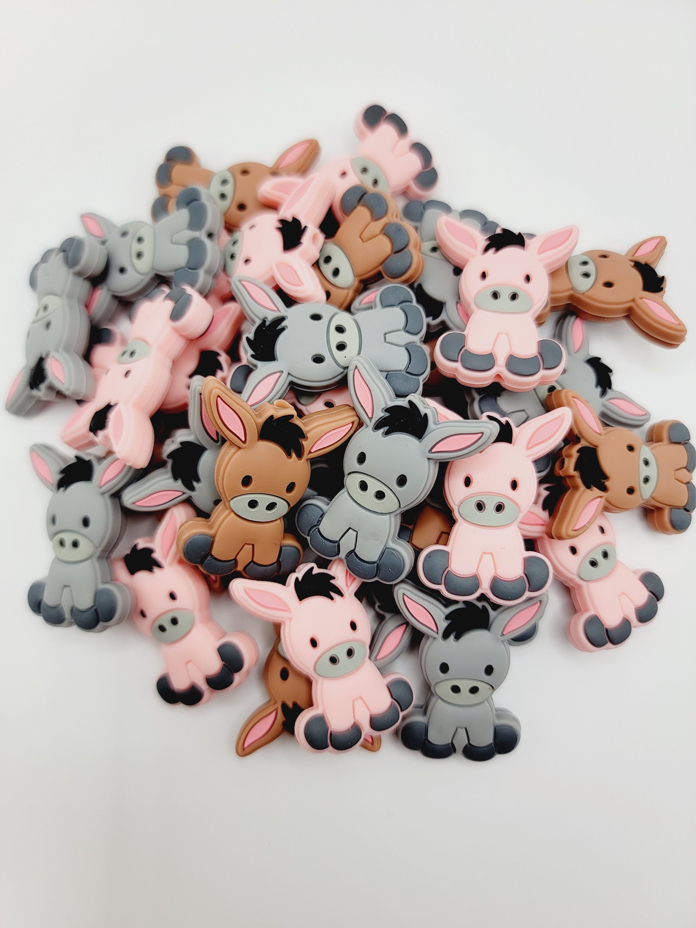 SET OF 2, Cute Donkey Silicone Focal Bead, Farm Focal