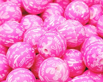 SET OF 5 or 10, Pink Desert Cactus Print Silicone Bead, 15mm Round Silicone Beads, Western Silicone Beads, Round Pen Beads, Wristlet Beads