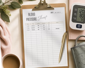 Blood Pressure Sheet, BloodPressure Journal, Blood Pressure Printable, Blood Pressure Log, Medical Tracker, BP Tracker,Blood Pressure Chart