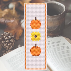 Fall Cross Stitch Bookmark Pattern | Beginner Pumpkin & Sunflower Design | Fall, Halloween and Thanksgiving Activity | Instant Download
