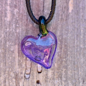 Cute Purple Lollipop and Green hand blown borosilicate glass heart pendant - heady unique necklace