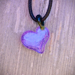 Purple Lollipop and Green loop hand blown borosilicate glass heart pendant - heady unique necklace