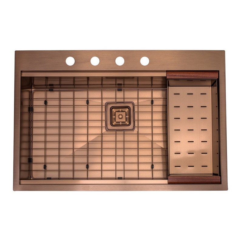 33 Copper Kitchen Sink Square Drain Top Mount Large Drop In Etsy