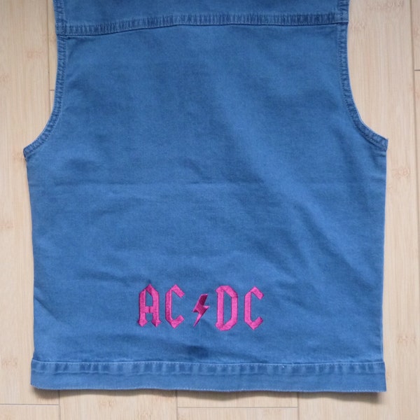 Young Girl's AC/DC embroidered denim battle vest  jean jacket , 11-12 Y NWT, Rock, metal jacket