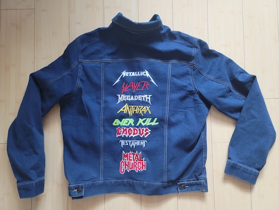 レア/M バトルジャケット メタル パッチGジャン ANTHRAX ビンテージ Custom Metal Battle Vest Denim Jean Jacket Embroidered -slayer