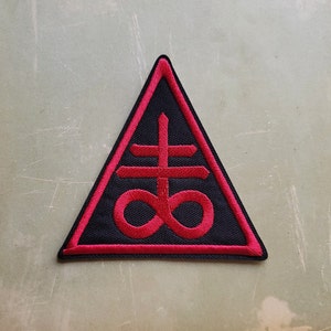 Lucifer&#39;s Cross, Leviathan cross, Sulfur cross embroidered Iron on patch - Red - THE ORIGINAL DESIGN