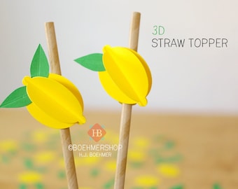 Lemon Straw Toppers, Lemonade Party Decor (12 count)