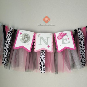 Disco Rodeo First Birthday Highchair Banner with Tutu, Cowgirl Theme Birthday Party