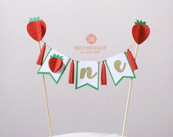 3D Strawberry First Birthday Cake Topper, Berry First Birthday Party Themed Decorations
