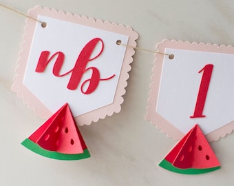 3D Watermelon First Birthday Photo Garland, Milestone Banner