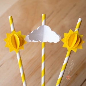 3D Sunshine Straw Toppers/3D Cloud and Sun Straw Toppers/Sunny Straw/Sunshine Straw/Sun Straw/ Gender Neutral Party Straw