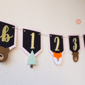 Woodland One Happy Camper/First Birthday Photo Milestone/Woodland First Birthday Photo Banner/Monthly Photo Banner/Fox Bear Birthday