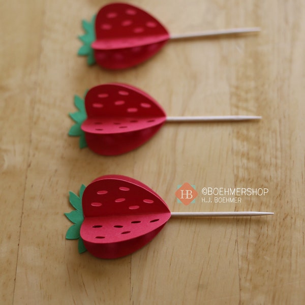 ORIGINAL 3D-Strawberry Cupcake Toppers/Someberry is One/ Berry First Birthday/Strawberry Cake Topper