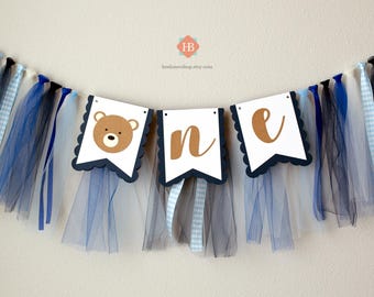 Beary First Birthday Highchair Banner, Bear Birthday Party Themed Decorations