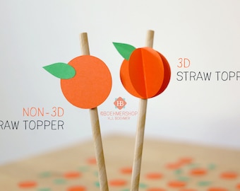 Orange Clementine Straw Toppers, Citrus Party Decoration