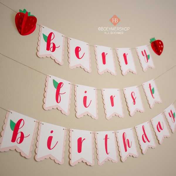 ORIGINAL 3D Strawberry Berry First Birthday Garland/Berry First Birthday  Banner/Strawberry Bunting/Strawberry Birthday Decoration