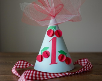 Cherry First Birthday Party Hat, Cherry Theme Birthday Party Decorations