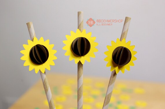 3D Sunflower Straw Topper / Sunflower Birthday Decoration / Sunflower Straws  / Sunflower Baby Shower /sunflower Bridal Shower /fall Birthday 