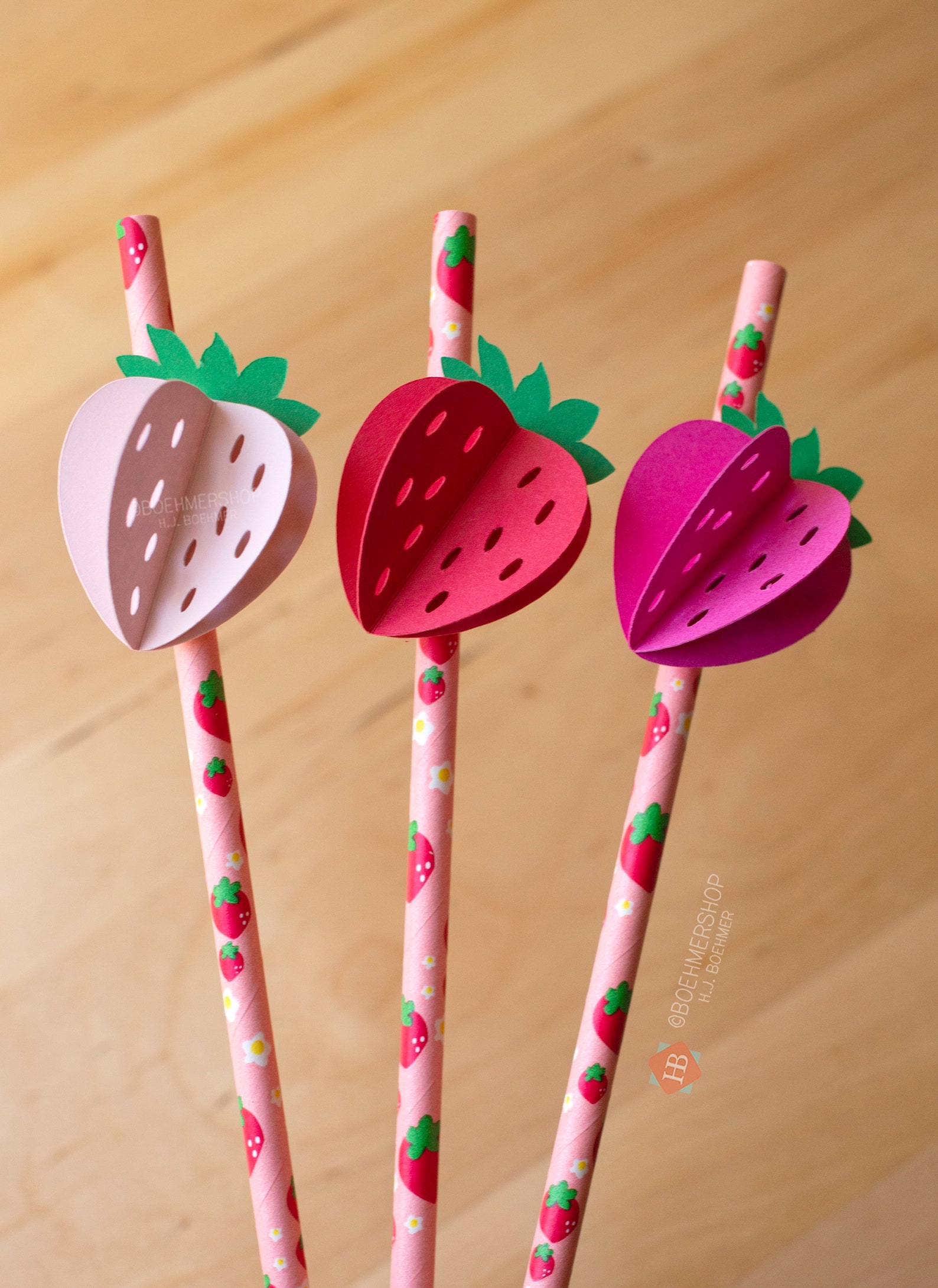 3dstrawberry Straw Toppers/removable Strawberry Straw Etsy