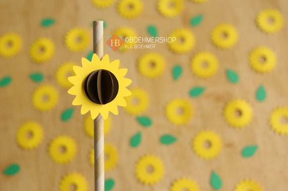 3D Sunflower Straw Topper / Sunflower Birthday Decoration / Sunflower Straws  / Sunflower Baby Shower /sunflower Bridal Shower /fall Birthday 