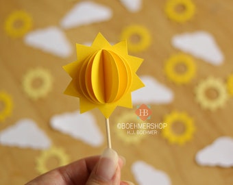 3D Sunshine Cupcake Toppers / 3D Sun Cupcake Toppers / Sunshine Birthday Party / Sunshine Baby Shower / Gender Neutral