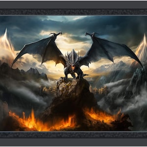 Fire Dragon - MDG Fabrics - Black Dragon Quilt Panel - 45 x 36- 100% Cotton - Ready to ship
