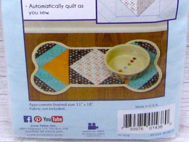 QAYG Easy To Piece Pet Placemat Bone Shape Dog Food Mat Pattern by June Tailor Quilt As You Go Pre-Printed Batting JT-1438 Ready to Ship image 3