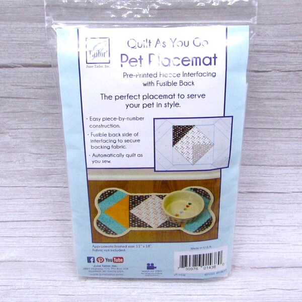 QAYG - Easy To Piece Pet Placemat Bone Shape Dog Food Mat Pattern by June Tailor Quilt As You Go Pre-Printed Batting  #JT-1438 Ready to Ship