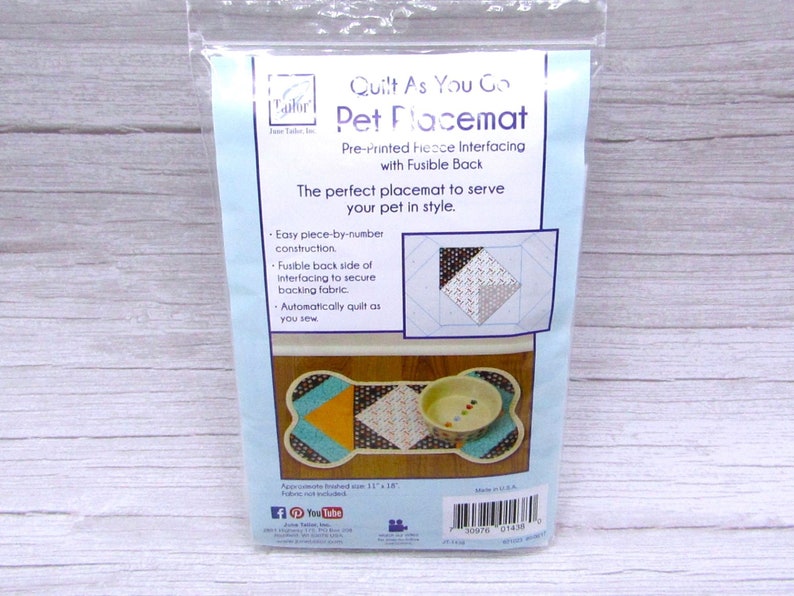 QAYG Easy To Piece Pet Placemat Bone Shape Dog Food Mat Pattern by June Tailor Quilt As You Go Pre-Printed Batting JT-1438 Ready to Ship image 1