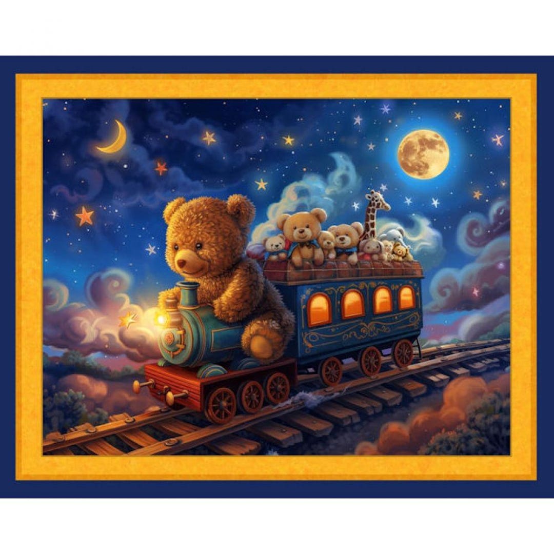 Path Train Teddy Choo Choo Train Teddy - by MDG Fabrics Quilting Panel - 44 X 36 - 100% ...