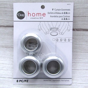 May include: Package of 8 silver 1-inch curtain grommets. The package includes instructions for installing the grommets.