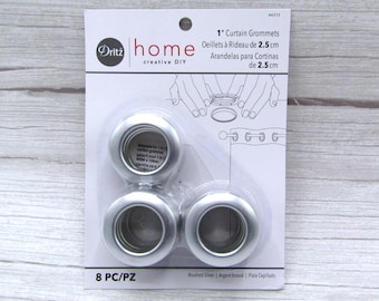 NEW - Dritz Curtain Grommets -  Medium - Brushed Silver - 8 pieces - Snap together - No tools needed - ready to ship
