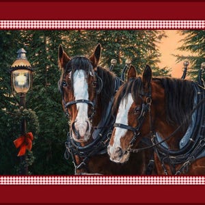 Merry and Bright Horses- MDG Fabrics - Christmas Holiday Horse Quilt Panel - 45 x 36- 100% Cotton - Ready to ship