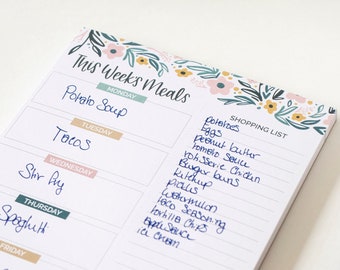 Planning Pad, 6" x 9", Meal Planning Pad with Magnets, Garden Blooms
