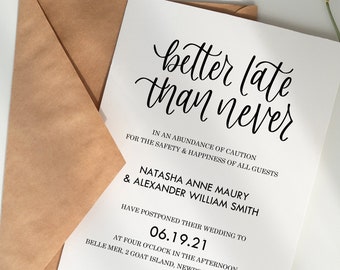 Wedding Postponement Editable PDF - 5 designs - 5x7 Cards - Minimalist hand lettering